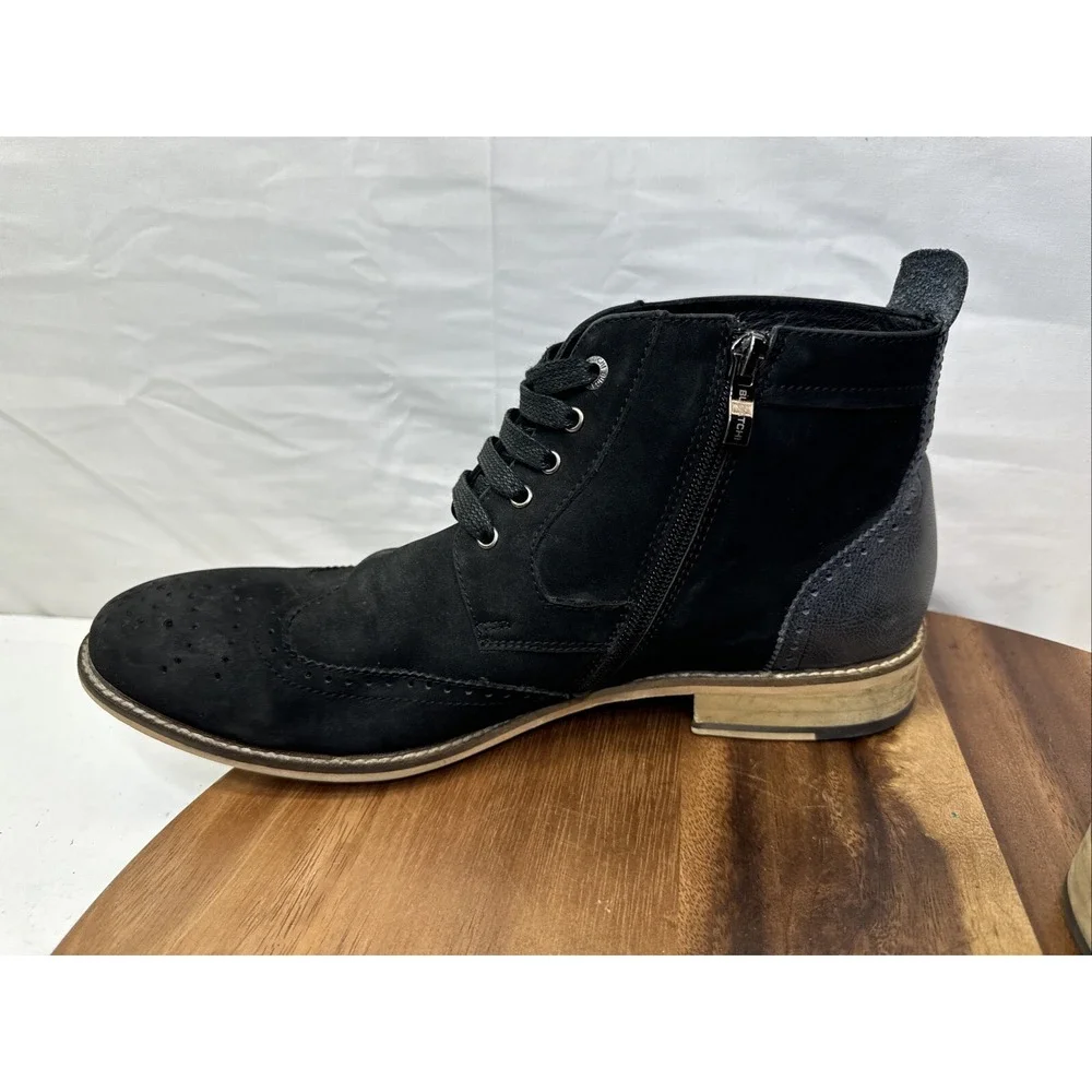 Bugatchi Uomo Chukka Boots 10.5 Black  Gray Leather Suede Zip Lace Oxford  Shoes